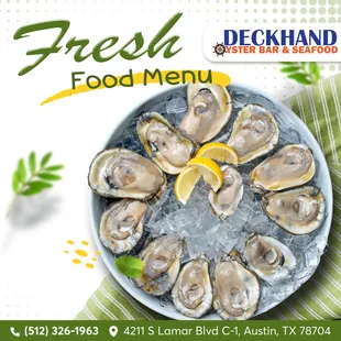 A world of fresh oysters at Deckhand Oyster Bar &amp; Seafood! 
 Our menu boasts an array of delicious options, from Raw Half-Shelled Oysters