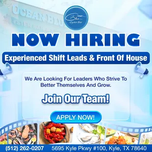 NOW HIRING: Experienced Shift Leads &amp; Front Of House