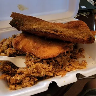 Whiting (top), flounder &amp; fried rice.