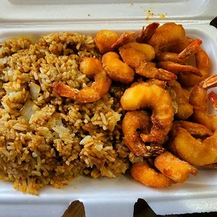 House Special - Fried shrimp with fried rice.