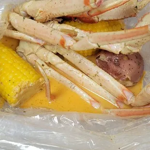 Snow crab leg boil with extra corn