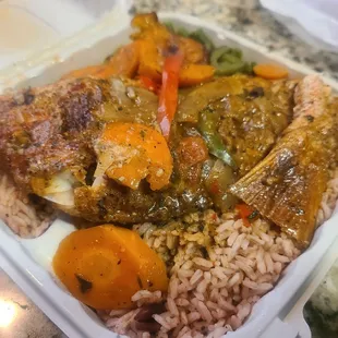 Red Snapper, green beans and rice &amp; peas