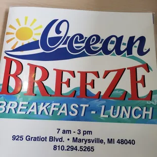 Menu. 7 to 3pm daily  Breakfast to Lunch