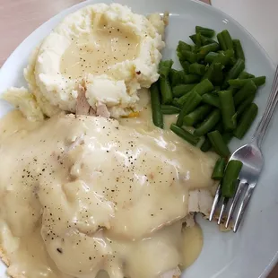 Turkey mashed and stuffing with green beans 7.99