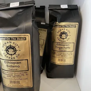 two bags of coffee on display