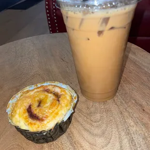 Iced coffee and cruffin