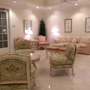 Sitting area beneath chapel