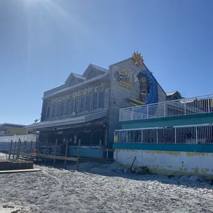 Rebuilding the deck that leads to beach and ocean. You can still access the restaurant while they are constructing.