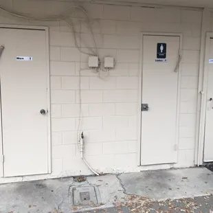 Toilets are outside and behind the restaurant.