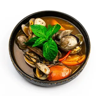 a bowl of seafood soup