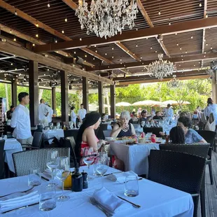 people sitting at tables in a restaurant