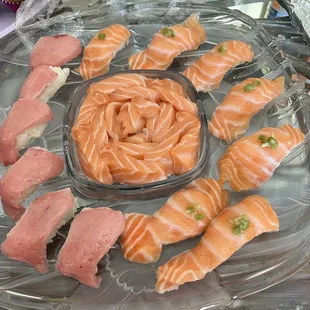 Otoro and salmon belly with fresh wasabi nigiri