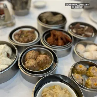 a table with a variety of food items