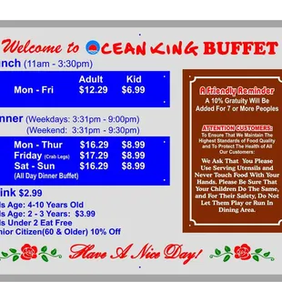 Ocean King Buffet Menu
