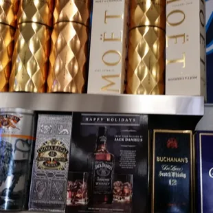 a variety of liquors on a shelf