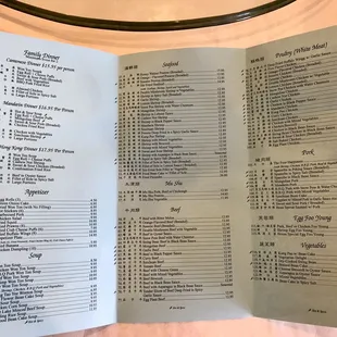 the menu of the restaurant