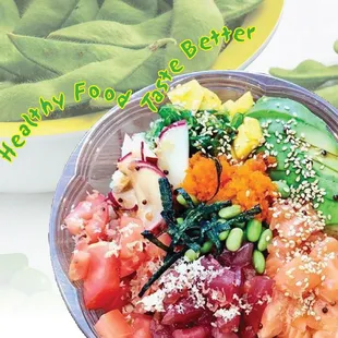 a bowl of sushi and vegetables