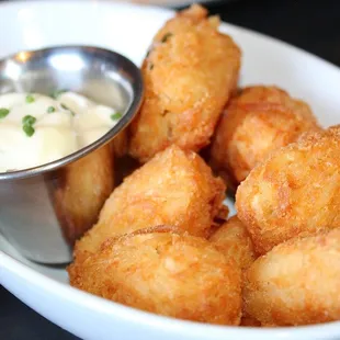 The Smoked Gouda Tater Tots were made with Cheddar &amp; Garlic Aioli. I'm not a big tater tot girl but I always go for Ocean Prime's tots.