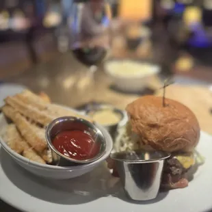 Bacon cheeseburger and truffle fries