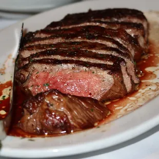 The 16oz Ribeye was cooked perfectly. It was well-marbled (but lean trimmed) &amp; robust in rich beef flavor.