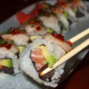 The hamachi was smoothly luscious. The chili garlic oil added subtle spice that enhanced the richness of the tuna.