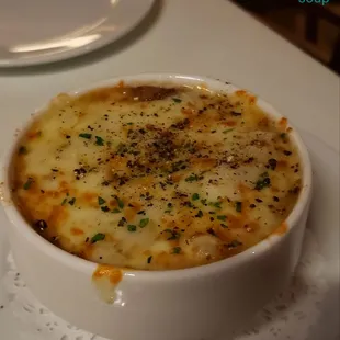 Brothy, salty, cheesy, difficult as a soup, too like a casserole for me.