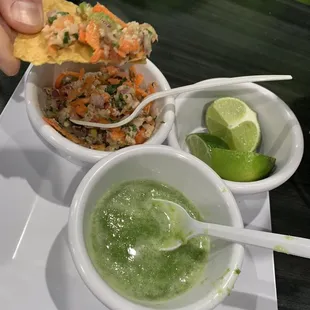 On the house, Fish Ceviche with delicious Green Salsa