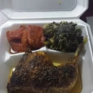 Baked chicken, collard greens and sweet potato.  This is the best chicken I've had in Hampton Roads