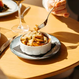 Lyonnaise potatoes with foie gras gravy