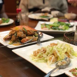 several plates of food on a table