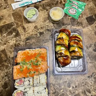 Phoenix, yellowtail mango, and Godzilla maki