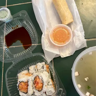 Maki lunch with spring roll &amp; miso soup