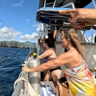 Whale Watch guests awe at Humpback Calf swims past Port side of boat