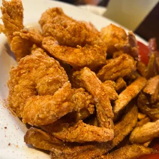 fried shrimp and fries