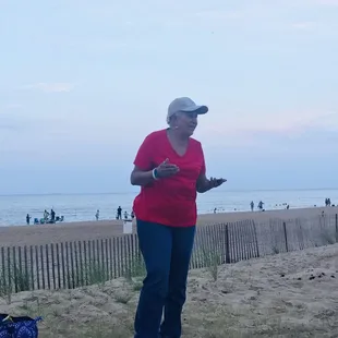 Mom playing charades.. Hilarious. Great front row seat for light show. No crowds!