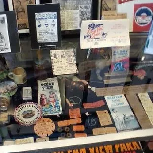 A display case chock full of Ocean View historical memorabilia donated by those who were there and remember