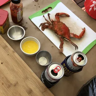 a crab on a cutting board