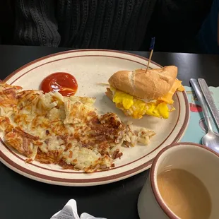 Fried Eggs, Cheese Sandwich Breakfast