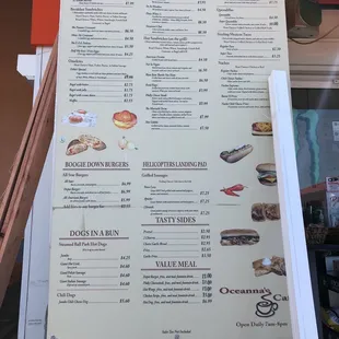the menu for the restaurant