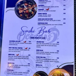 Menu as of March 2024