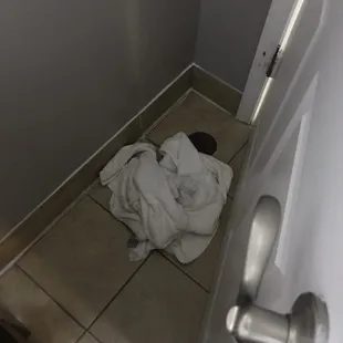 Dirty towels we walked Into