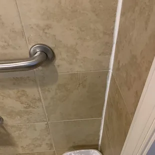 Some else's dental floss hanging from the wall, found right when we entered the bathroom.