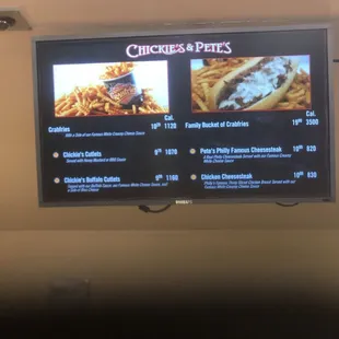 Menu at chickie and Pete's
