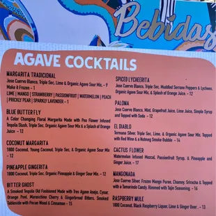 a menu for a cocktail