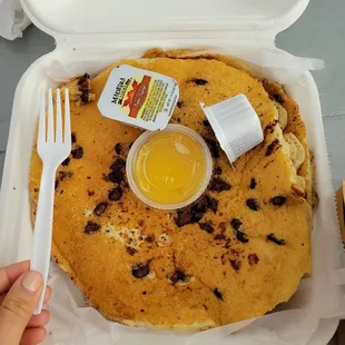 Super fluffy and delish stack of pancakes, fork for size!