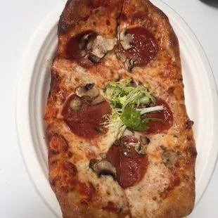 Pepperoni and mushroom pizza.