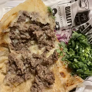 Inside steak quesadilla
