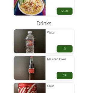 Elote &amp; drink prices from online menu