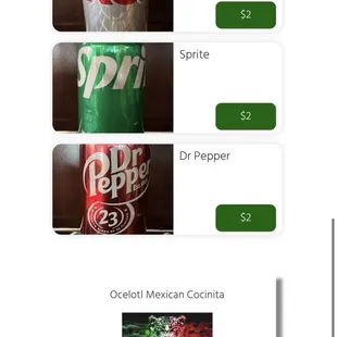 Drink prices from online menu &amp; phone number
