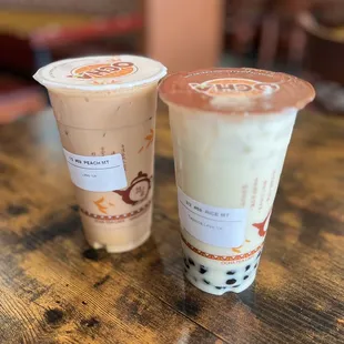 Pearl milk tea and Genmaicha milk tea with pearls